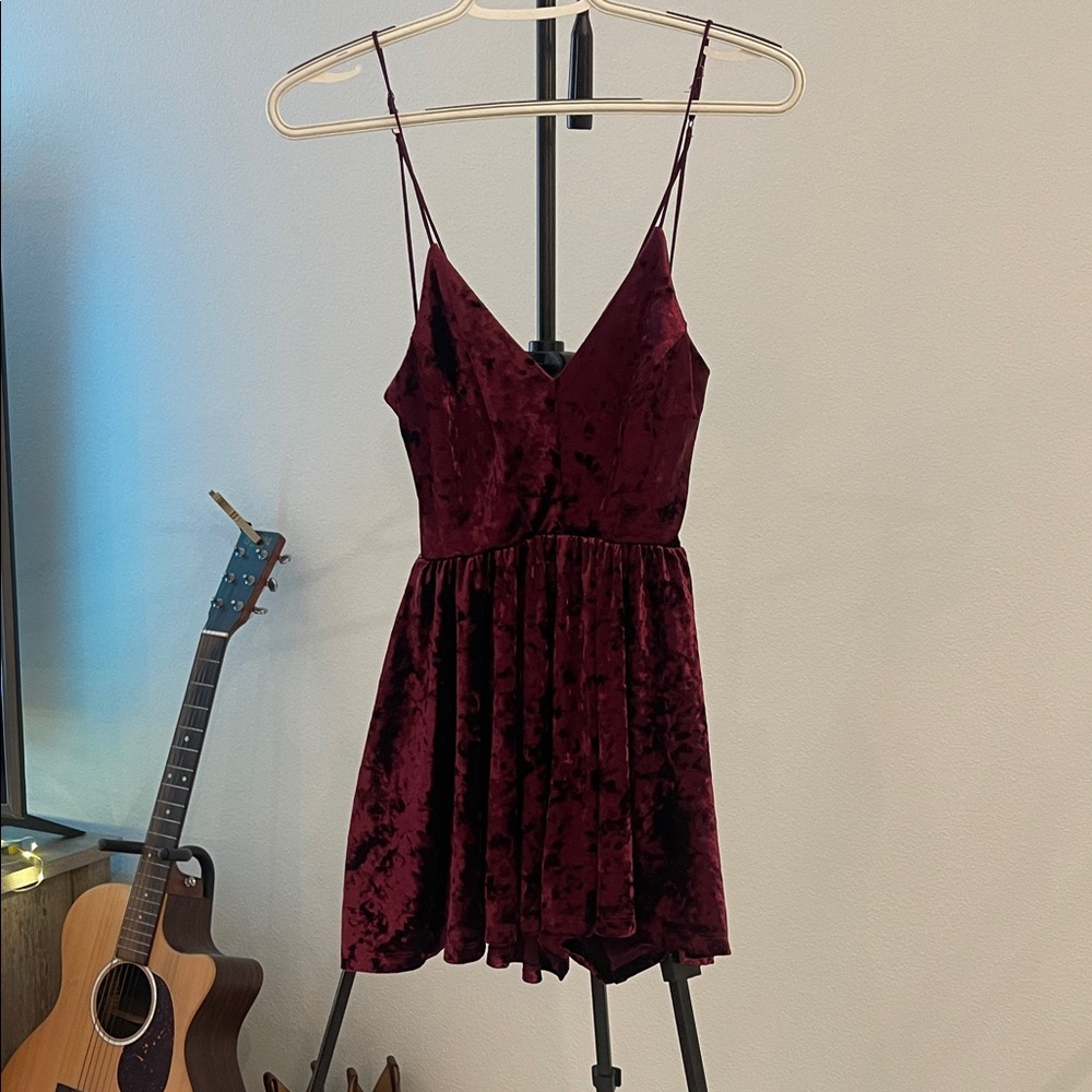 Urban Outfitters Burgundy Velvet Mini Romper